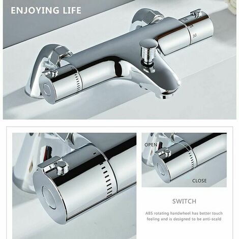 Mitigeur Baignoire Thermostatique, Robinet Thermostatique Baignoire, Mitigeur de Douche pour Baignoire avec Contrôle de la Température, Laiton, Finition Chromée, Monté sur Baignoire Mitigeur Thermosta