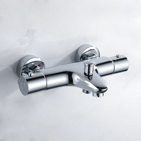 Ehlivhall Poignée de douche carrée thermostatique chromée pour mitigeur