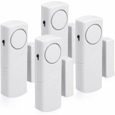 Lot de 4 Alarmes Sans Fil pour Portes et Fenêtres - Anti-Intrusion, Magnétiques, 100 dB - Protection Maison Contre Cambriolage