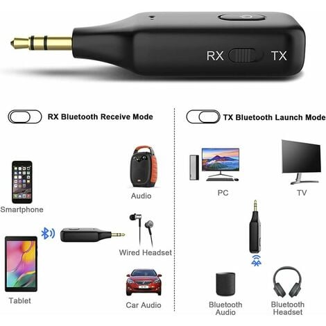 Adaptateur Aux Bluetooth V5.0,Jack 3,5 mm Récepteur Kit Main Libre  Voiture，Musique Audio