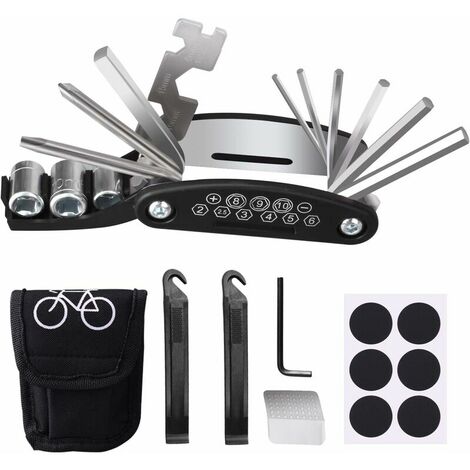 16-en-1 Outil Réparation Vélo,Multifonctionnel d'outils de vélo Pliable  Portable Kit Vélo Acier Kit Réparation Vélo Kit de Maintenan