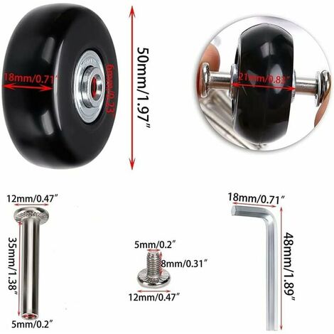 2Pcs Pièces de Réparation de Valise de Rouleau de Roue en Caoutchouc,  Remplacement Flexible de Roues de Bagages Solides, Caoutchouc et Métal pour  Bagages Remplaçant la Roue de Valise de Roue 