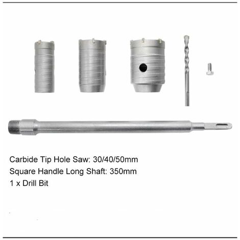 KZQ Scie à Cloche Trépan, 30mm, 40mm, 50mm Set de Scies Cloches , Trépan Béton 350 mm SDS Plus Tige d'Extension Pointe en Carbure de Tungstène,Scie Cloche pour Brique Pierre Béton Ciment