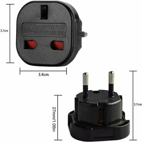 Lot de X2 - Adaptateur Prise Anglaise vers France - Adaptateur Anglais  Français - Type G vers Type C - Compact et Léger - Protège des Surtensions（  Noir）