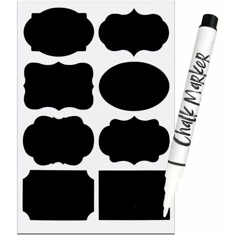Etiquettes Autocollantes Bocaux, 160 Stickers Noirs 2 Marqueurs