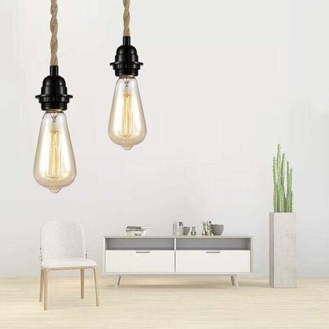 Vintage Lustre corde chanvre de 4,5 mètres - Rétro Douille E27 avec Interrupteur Lampe Suspension Corde