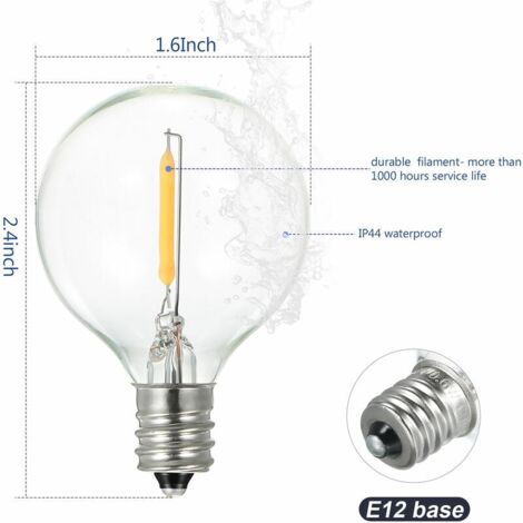 Ulisem Ampoule LED G40 à globe AC230V, base E12, résistante à l'eau IP44, blanc chaud, idéale pour la décoration de maison, fêtes, mariages.