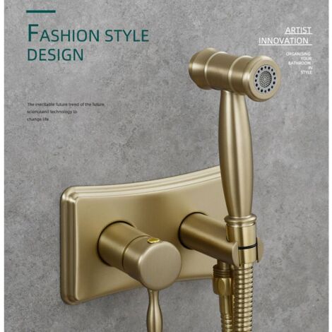 Toilette Bidet Spray, Bidet Pulvérisateur de Douche Kit en Laiton Kit Mitigeur Douchette à Main Mural Kit Douchette WC or