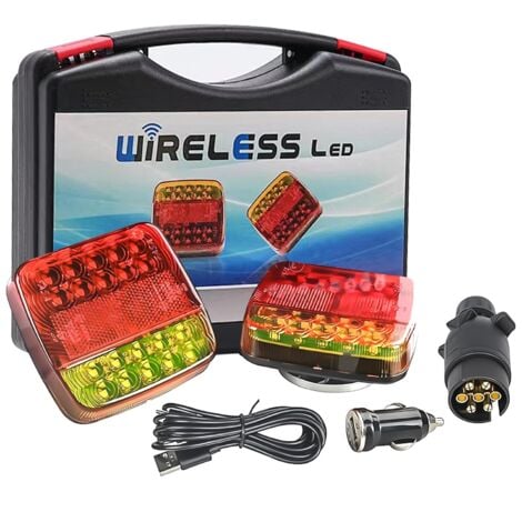2 Pack Eclairage arrière Feux Led sans fil WiFi pour remorque，kit éclairage arrière LED Feux Arrière Base Aimanté Pour Auto Camion Tracteur Remorque Caravane