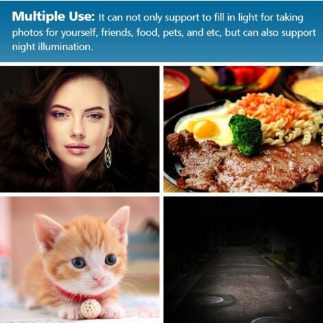 Clip selfie sur anneau lumineux, mini lampe circulaire rechargeable à 9 niveaux de luminosité réglable avec 32 LED, 8 heures maximum, lampe flash photo USB pour téléphone portable iPhone/Android, ordi