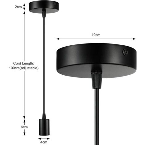 suspension en métal, support de lampe E27 avec câble, câble pendule 100CM, câble de suspension, idéal pour éclairage au plafond, noir