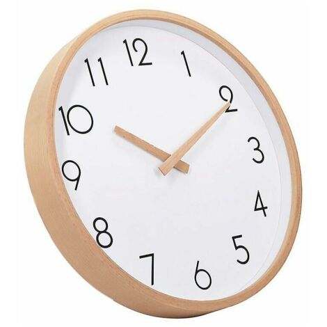 Horloge murale ronde silencieuse de 12 pouces avec chiffres lumineux et panneau en bois | Leroy