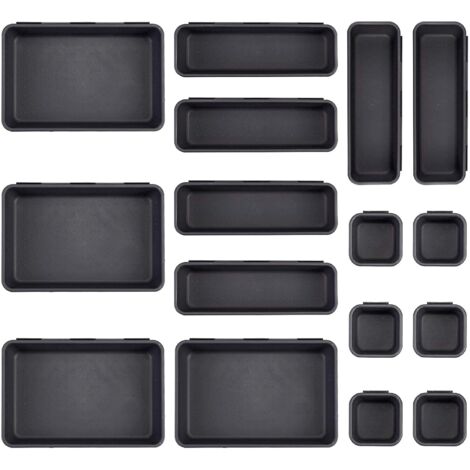 Lot De 25 Organisateurs De Tiroirs En Plastique Transparent Et Noir - 4 Tailles - Neuf
