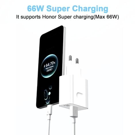 66W Supercharge Chargeur Rapide pour Honor 200 Lite 90 Lite Magic6 Lite,66W Supercharge Chargeur avec 6A Câble USB C 1m pour Honor Magic6 6Pro Magic7 Lite Honor 90 70 Lite 200 Pro X6b X8b Pad X8a X9
