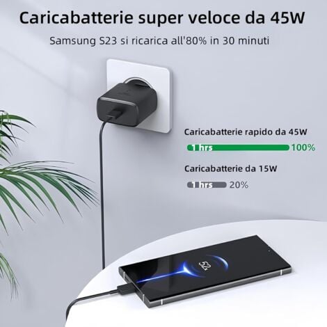 Schnelles 45-W-Super-Charge-Ladegerät für Samsung Galaxy S24+, S24 Ultra, S23+, S23 Ultra, S22, S21, Note20, A54, A53, Z Fold5, Flip5, Fold4, Flip4, Tab S8 Ultra, Preisgünstiger USB-C-Adapter