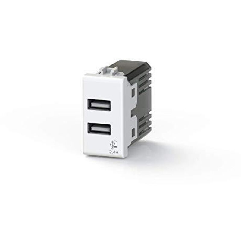 BeMatik - Base Presa A Muro Con 2 Porte USB, 80x80mm, Incorporabile, Trasformatore 220V-5V 2.1A, Bianco Avorio - 2
