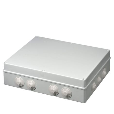 Scatola di derivazione con passacavi a circonferenze concentriche, 460x380x120mm, IP55, coperchio incernierato, chiusura a vite, grigio, serie 400 - Elettrocanali EC400C9