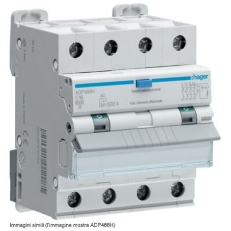 Magnetotermico Differenziale Hager 4P 32A 6kA 30mA curva C Tipo AC 4M ADP482H