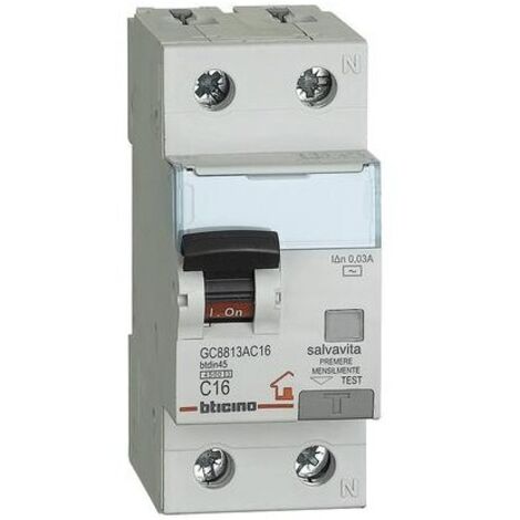 Magnetotermico differenziale Bticino 10A 1P+N 10A 30MA F 4,5KA GC8813F10