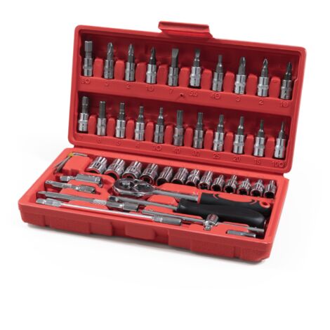 46-teiliges Steckschlüssel-Set Metrisch 1/4 Zoll – Mit Ratsche, Bits & Aufbewahrungskoffer