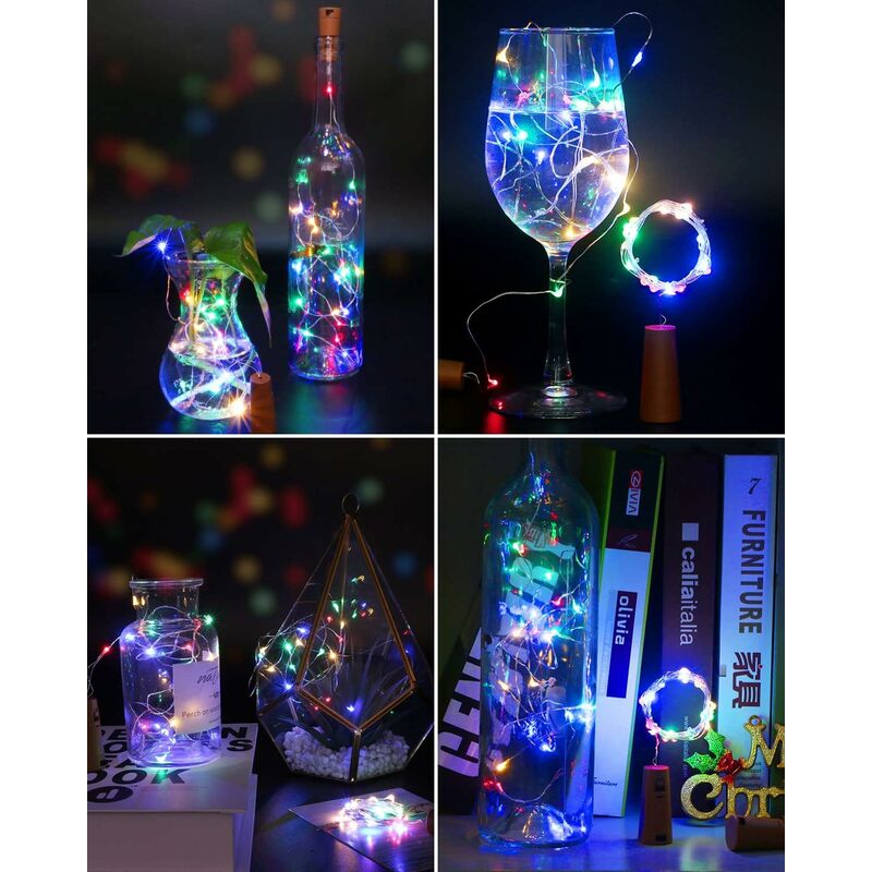 Guirlande LED Boîteille 2m 20LEDs Boîteille Lumineuse,LED Bouchon Bottle  Light étanche Fil D'argent Flexible