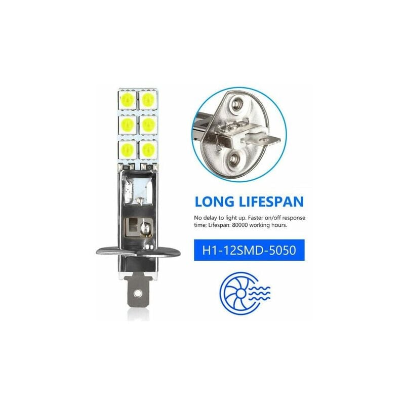 1 Ampoule H1 LED 12SMD Blanc Xenon 6500K pour feux anti Brouillard Moto  Auto 12V