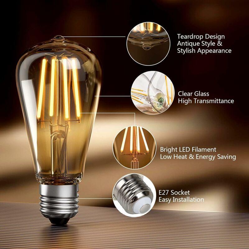 Ampoules de veilleuse LED C7 E12, 0.5W, verre ambré, blanc chaud