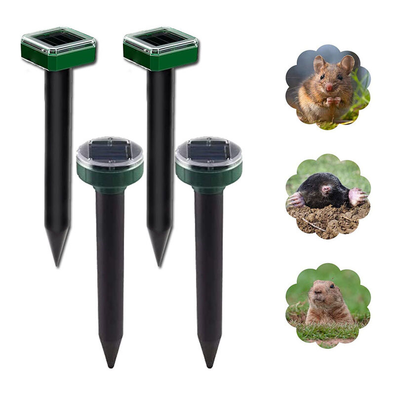 Lot De 4 Piquets Répulsifs Anti-taupes À Énergie Solaire À Ultrasons Gopher  Répulsif Anti-taupe Pour Animaux De Compagnie En Plein Air