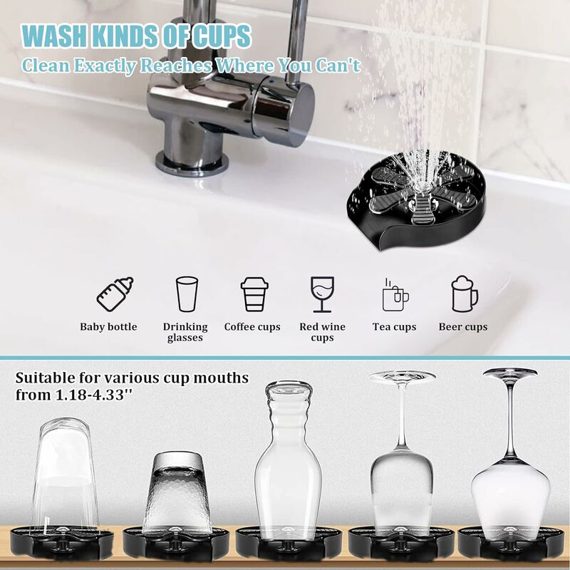 Lave-gobelet automatique en acier inoxydable, nettoyeur haute pression,  rinceur de verre d'évier de cuisine, outils de lave-bouteille de bar