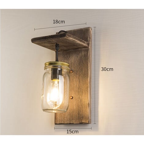 Applique Interieur, Lampe Murale en bois E27 Vintage Rétro Intérieure Applique Murale pour le Couloir Maison de campagne Chambre Salon (sans ampoule)
