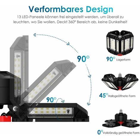 Eclairage LED Garage 150W,20000LM 6500K Eclairage de Plafond,Plafonnier LED  avec 12+1 Panneaux