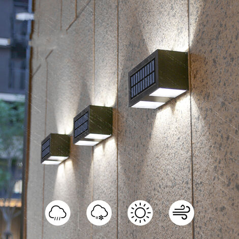 Lampes Solaires Extérieures, Blanc Chaud、lumière blanche Applique Murale  Led IP65 Étanche Haut Et Bas pour