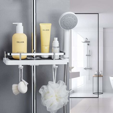 Étagère de douche sans perçage pour salle de bain – Organiseur de douche  avec 1 porte-savon pour barre de douche de 18 à 25 mm pour shampooing,  savon