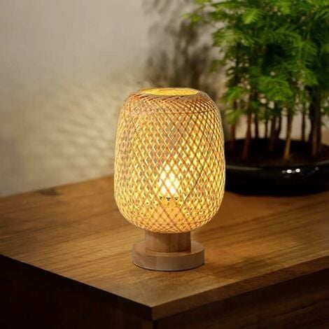 Bambou Tissage Lampe de Table Petit Exquis Abat-Jour en Bambou