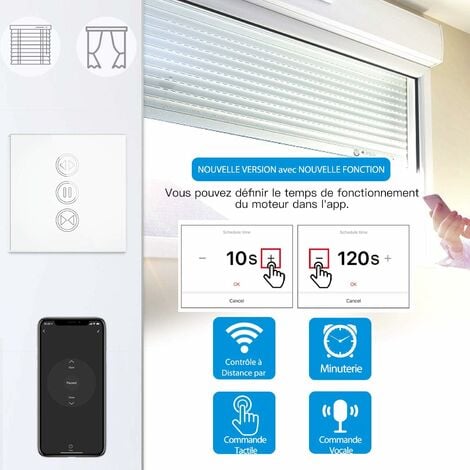 ２x Interrupteur Volet Roulant Connecté, Ouverture Réglable, Commutateur Rideau Stores WiFi, Compatible avec Alexa Google Home pour Commande Vocale, Minuterie Intelligent Moteur Mural