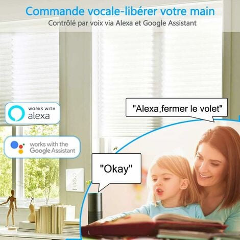 ２x Interrupteur Volet Roulant Connecté, Ouverture Réglable, Commutateur Rideau Stores WiFi, Compatible avec Alexa Google Home pour Commande Vocale, Minuterie Intelligent Moteur Mural