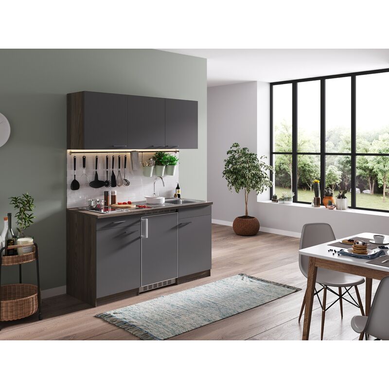 Novia - cuisine complète linéaire 240/180 cm 7 pcs - plan de travail inclus  - ensemble meubles cuisine - gris - Conforama
