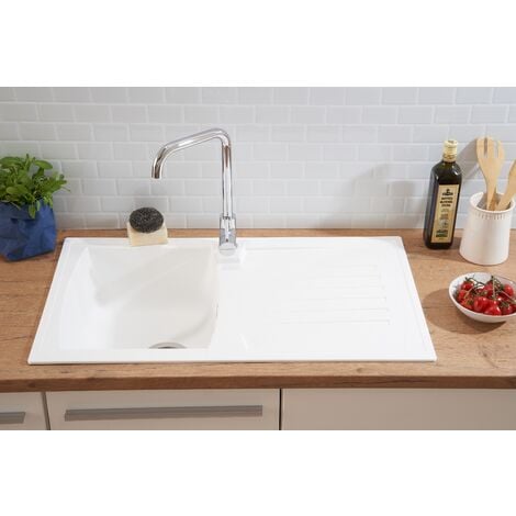 respekta Évier Évier de cuisine Évier à encastrer Mineralite Évier 86 x 50 blanc