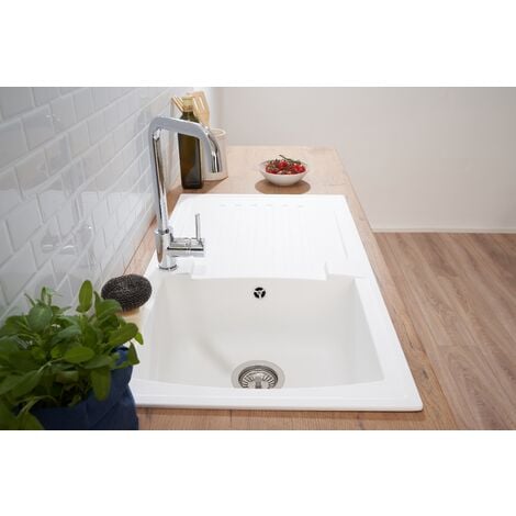 respekta Évier Évier de cuisine Évier à encastrer Mineralite Évier 86 x 50 blanc