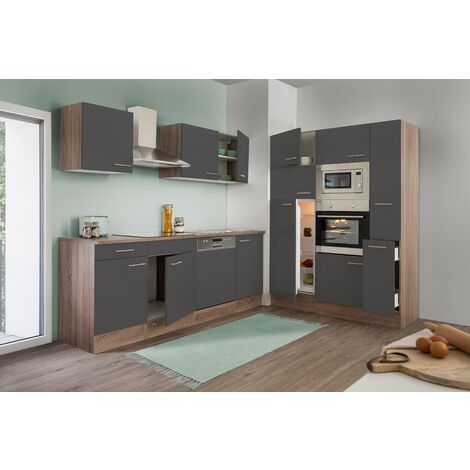 Mini-Cuisine Équipée 160cm : Frigo, L-V, M-O + 2 Armoires (Pls Coloris