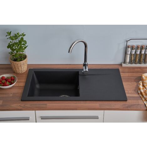 Evier à encastrer Evier de cuisine Granit Mineralite 78 x 44 cm noir Respekta