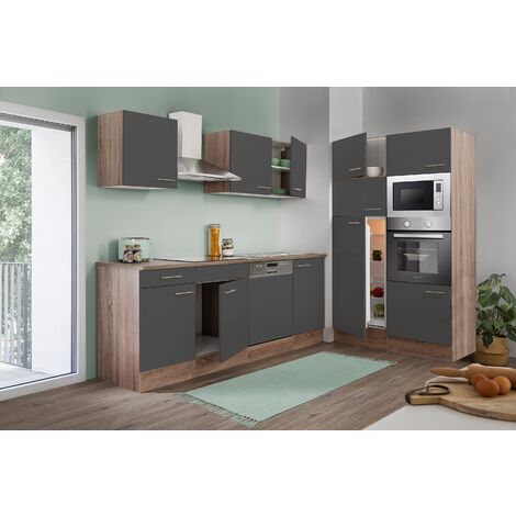 Cuisine Kitchenette Bloc cuisine intégrée Blanc Noir Malia 220 cm Respekta