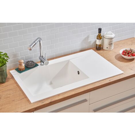 Evier à encastrer Evier de cuisine Granit Mineralite 86 x 50 cm blanc Respekta