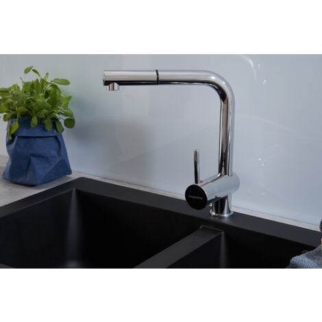 Evier à encastrer Evier de cuisine Granit Mineralite 100 x 50 cm noir Respekta