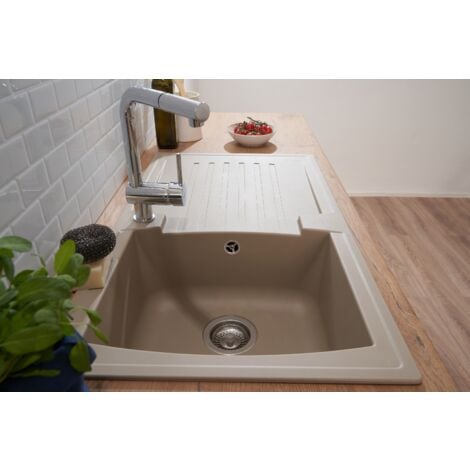 respekta Évier Évier de cuisine Évier à encastrer Mineralite Évier 86 x 50 beige sable