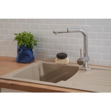 respekta Évier Évier de cuisine Évier à encastrer Mineralite Évier 86 x 50 beige sable