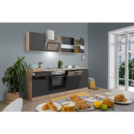 Cuisine Intégrée Vicco R-Line Angle 287x277 Cm - Chêne Bordeaux Brillant