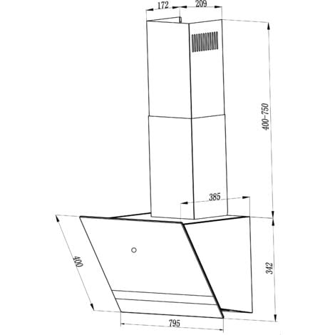 Hotte d'aspiration 80 cm sans tête Hotte murale verre noir LED Respekta