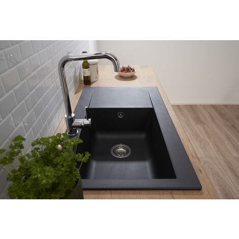 Evier à encastrer Evier de cuisine Granit Mineralite 86 x 50 cm noir Respekta