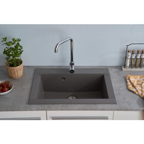 Évier Évier de cuisine Évier à encastrer granit Évier Mineralite 66 x 50 gris respekta
